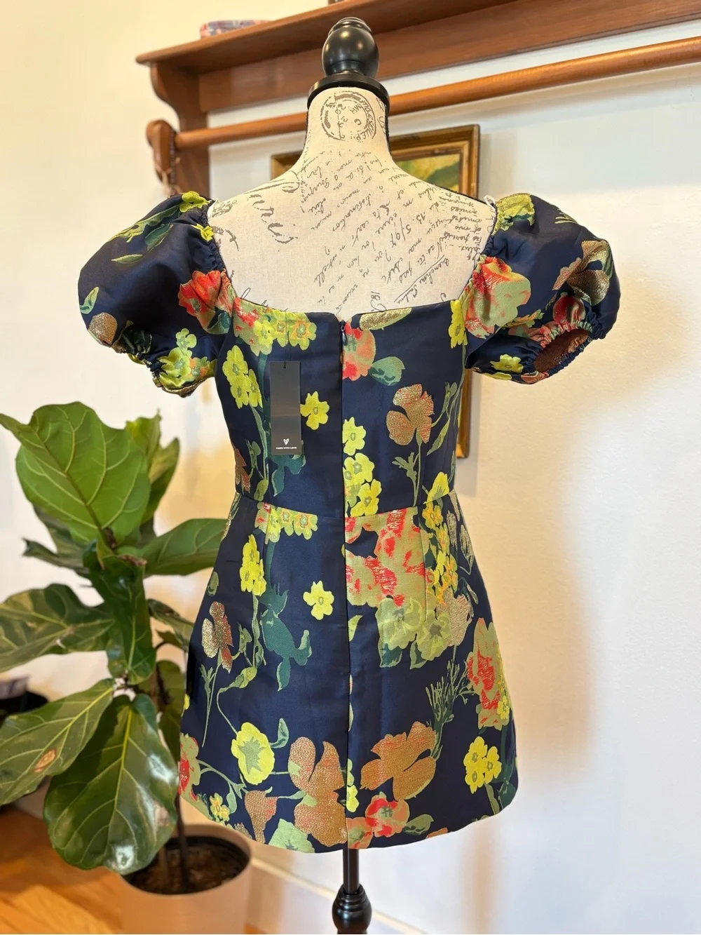 Lulu's Navy Dress with Yellow & Green Accent - Picture 5 of 8